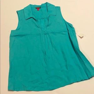 Vince Camuto Medium Sleeveless V Neck Linen Blouse New Top